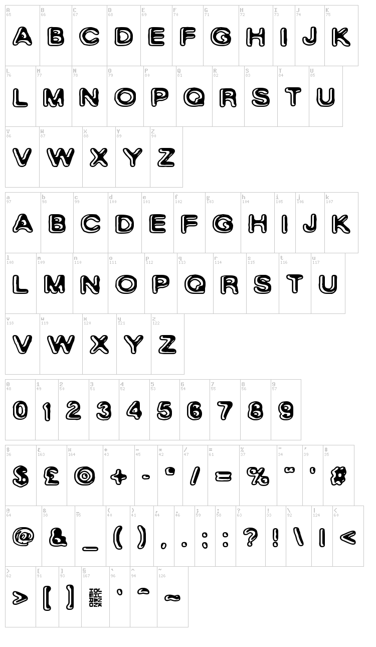 Skinny Zebra font map